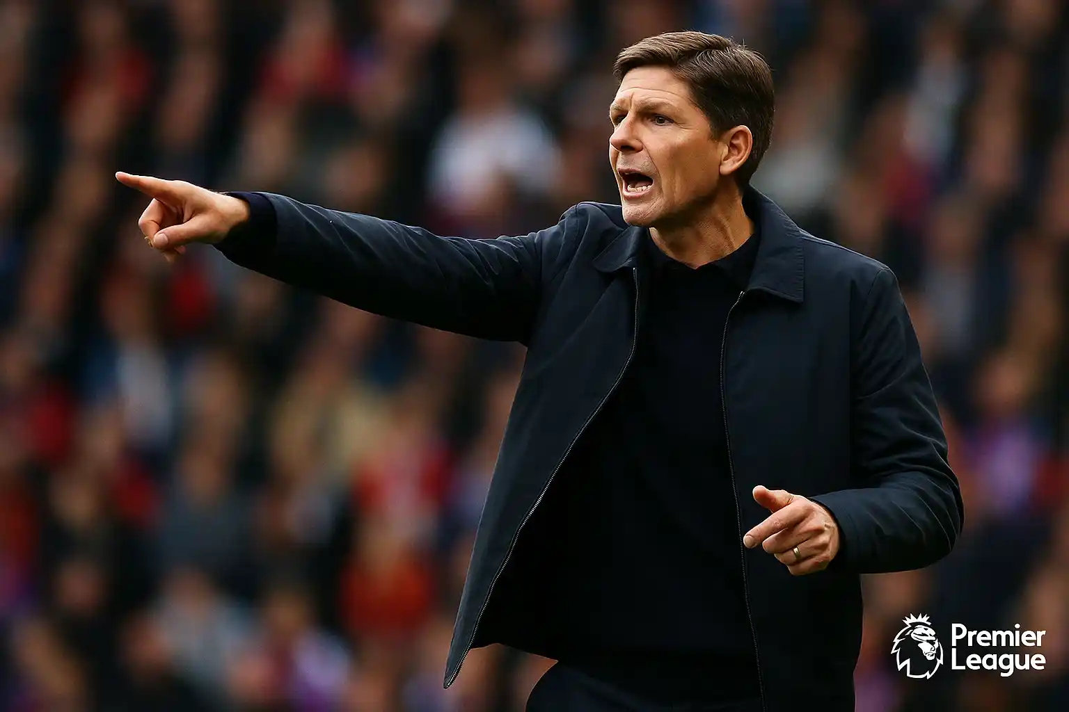 Oliver Glasner chỉ đạo chiến thuật trong trận đấu Premier League